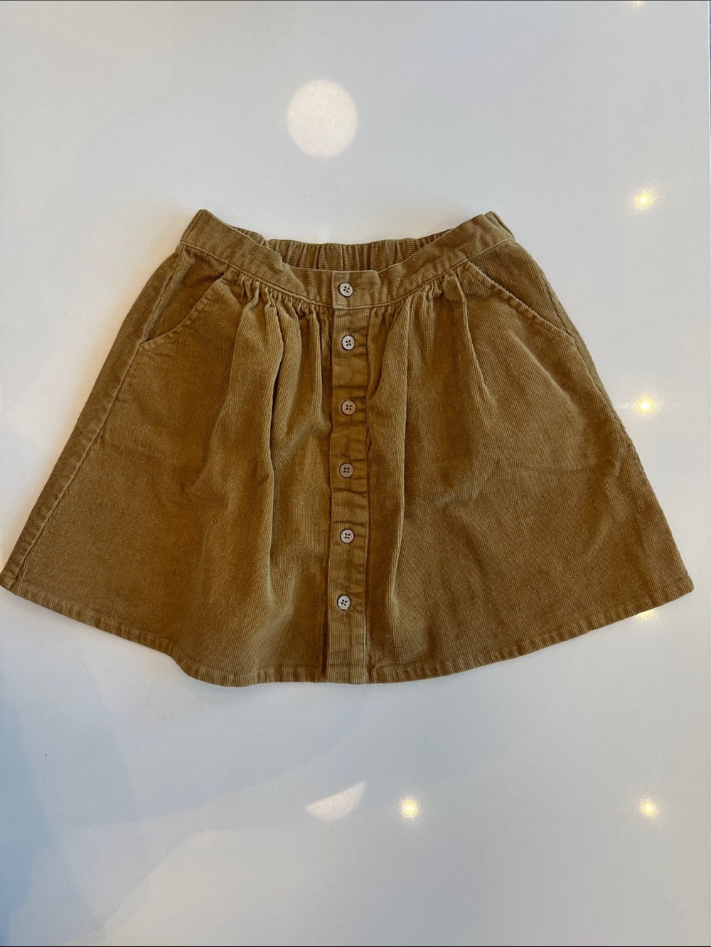 Rylee + Cru Corduroy Button-Down Skirt in Camel